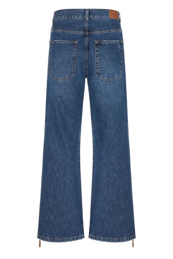 Calça Loose Zíper Jeans Escuro