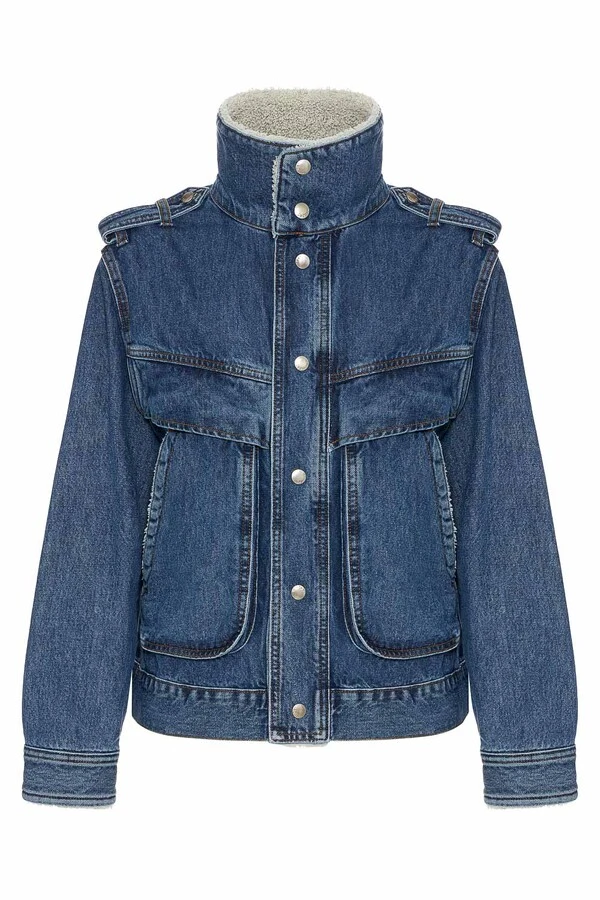Jaqueta Aviator Sherpa Jeans Escuro