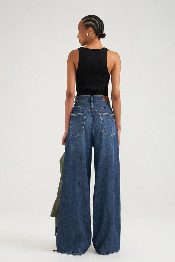 Calça Palazzo Soft Jeans Escuro