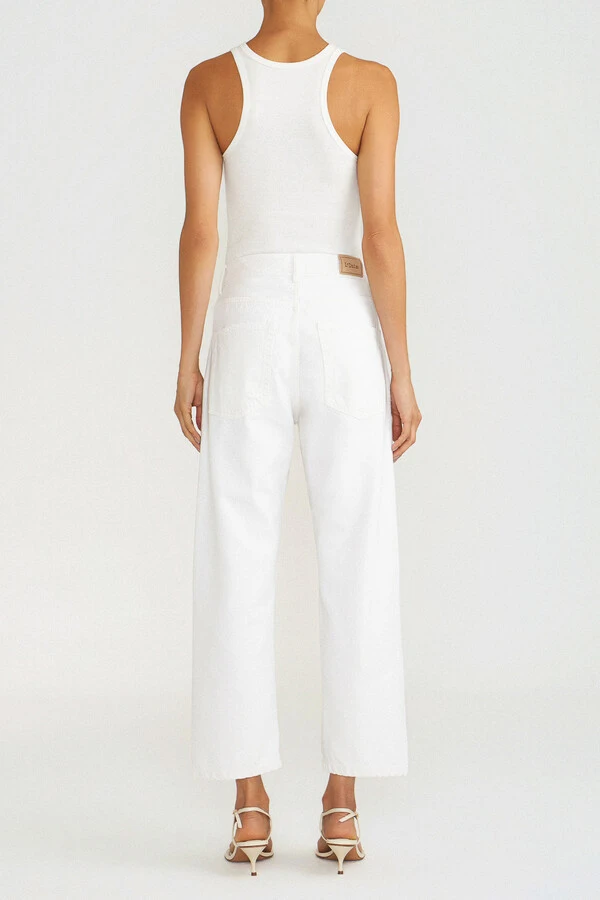 Calça Wide Leg Cropped White Denim