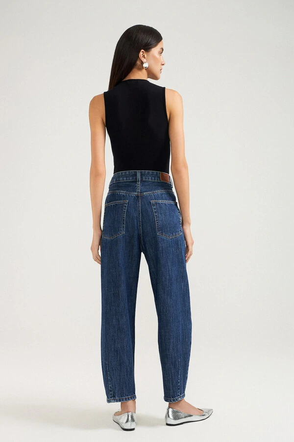 Calça Balloon Zíper Jeans Escuro