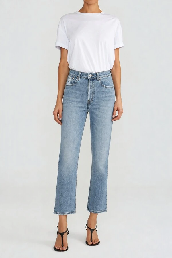 Calça Cropped Zip Jeans Vintage