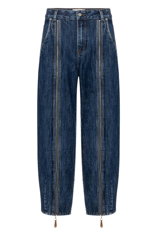 Calça Balloon Zíper Jeans Escuro