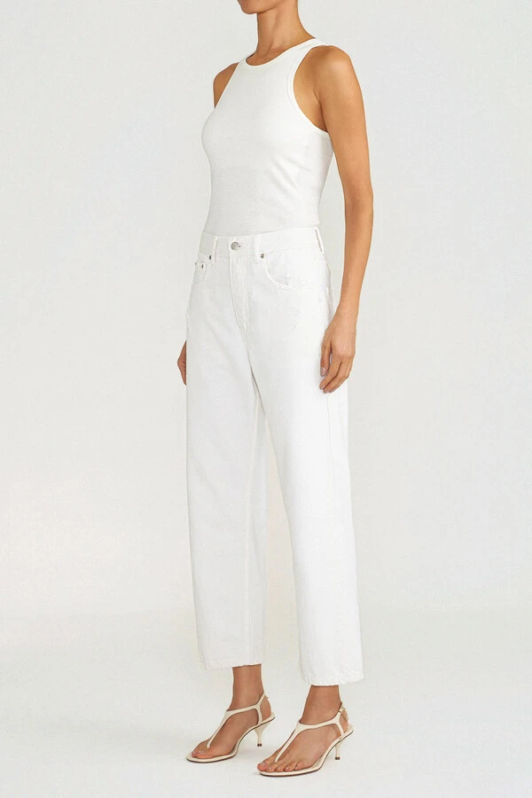 Calça Wide Leg Cropped White Denim