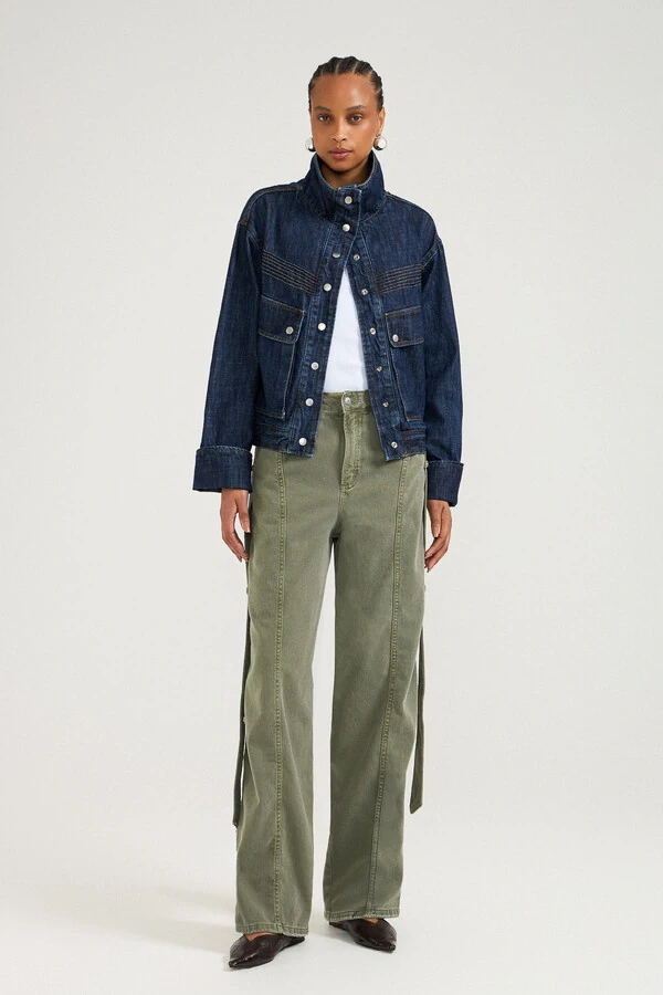 Calça Baggy Strap Green Denim