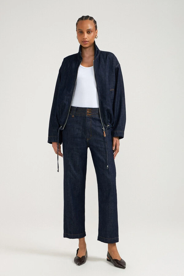 Jaqueta Bomber Ilhós Raw Denim