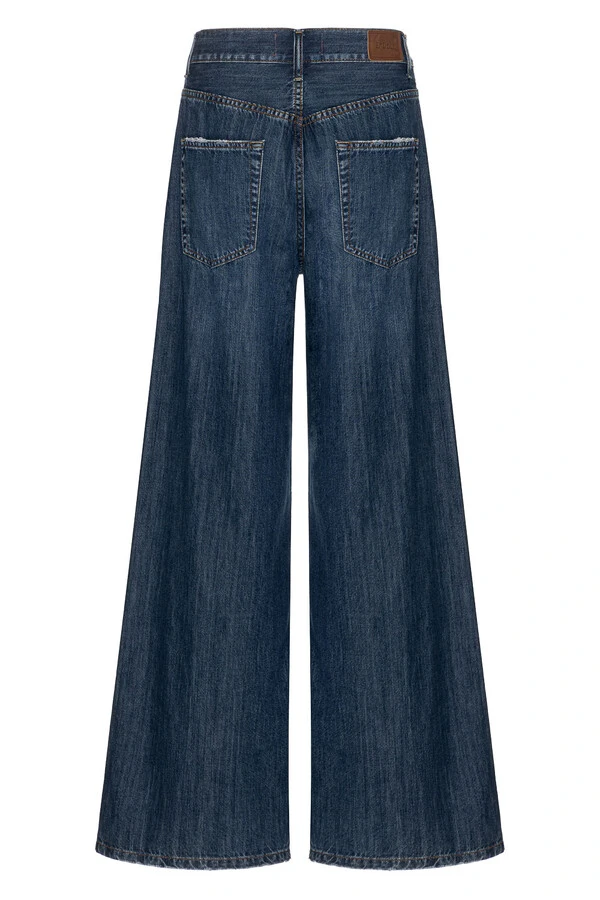 Calça Palazzo Soft Jeans Escuro