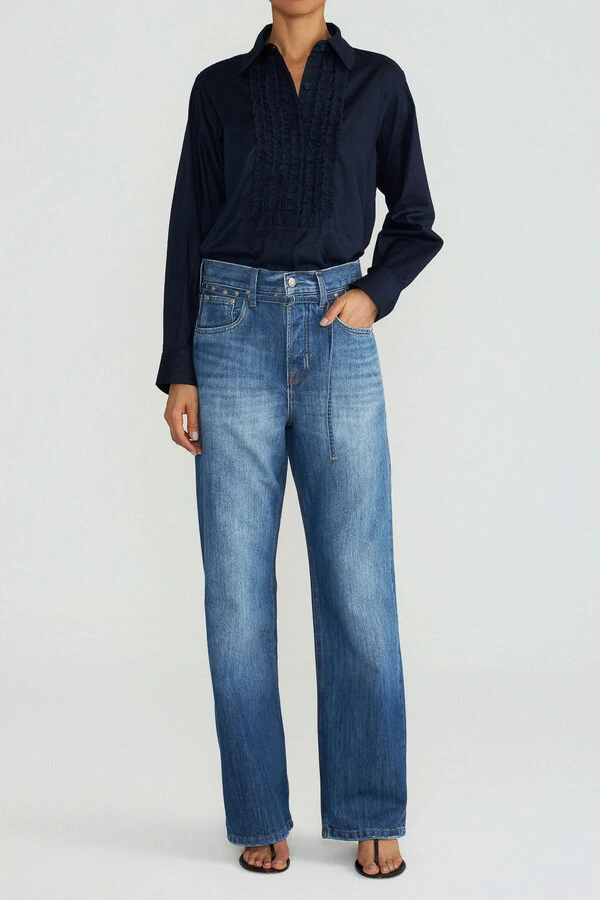 Camisa Smoking Babado Marinho