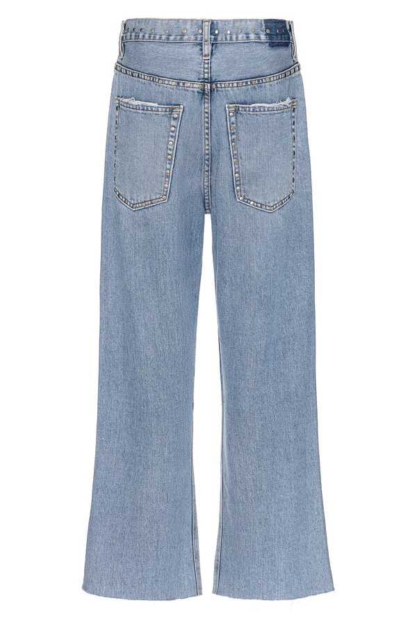 Calça Loose Cropped Tachas Jeans Vintage