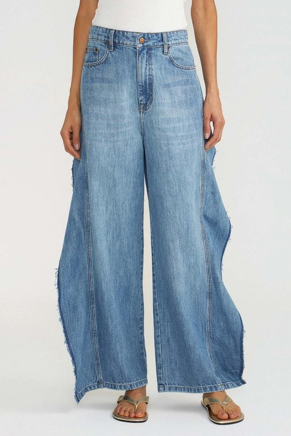 Calça Wide Flow Jeans Médio