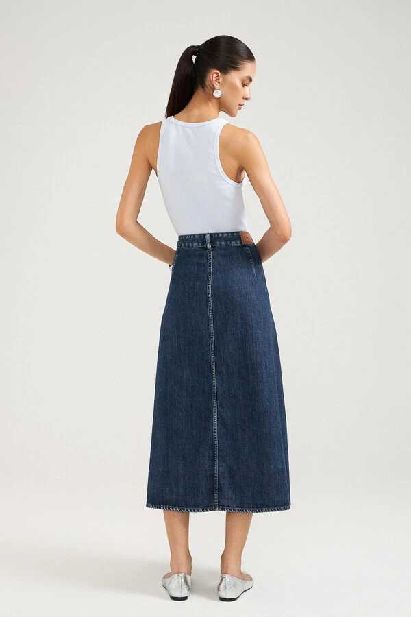 Saia Godê Botão Lateral Jeans