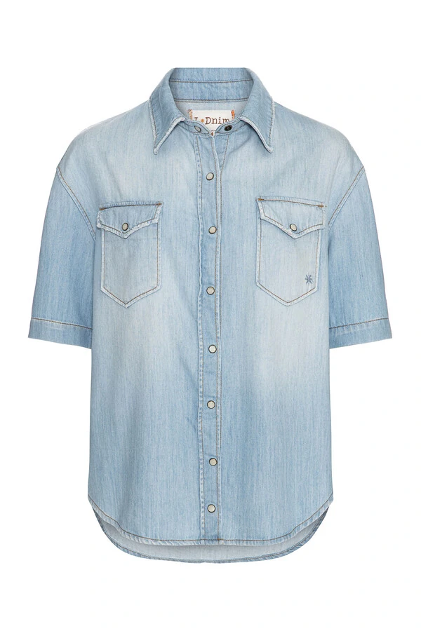 Camisa Manga Curta Jeans Vintage