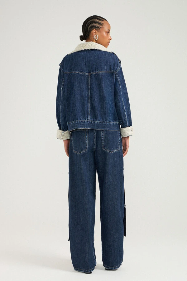 Jaqueta Aviator Sherpa Jeans Escuro