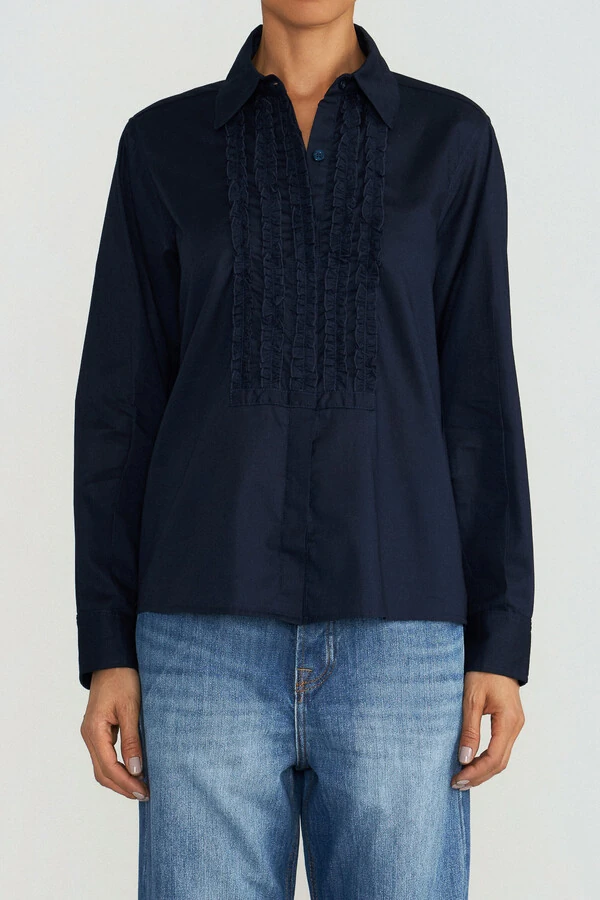 Camisa Smoking Babado Marinho