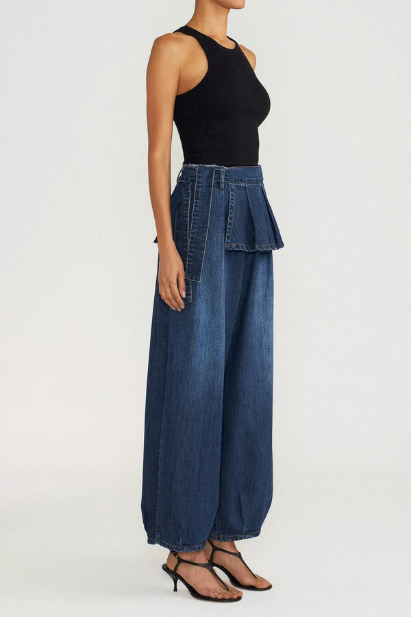 Calça Peplum Dark Wash Jeans