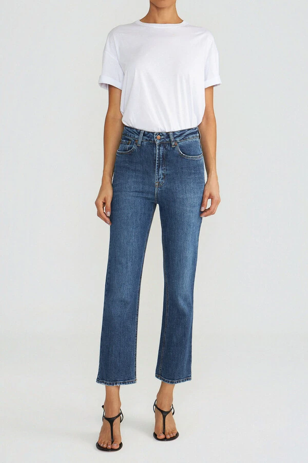 Calça Cropped Zip Jeans Escuro