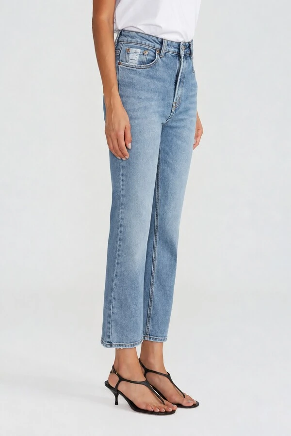 Calça Cropped Zip Jeans Vintage