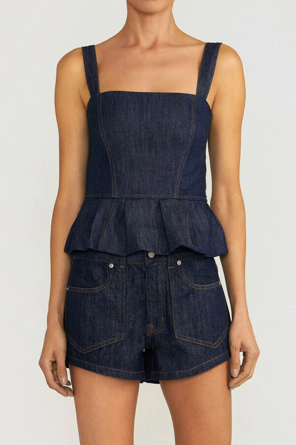 Corset Peplum Raw Denim