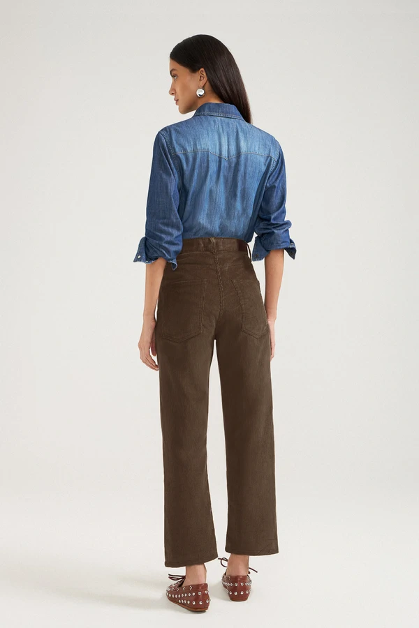 Calça Wide Leg Cropped Veludo Corduroy
