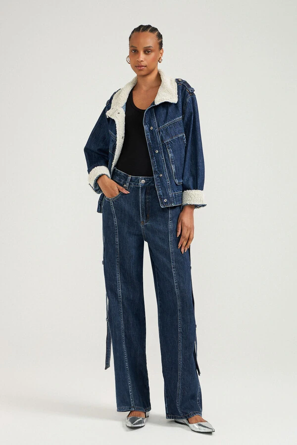 Jaqueta Aviator Sherpa Jeans Escuro