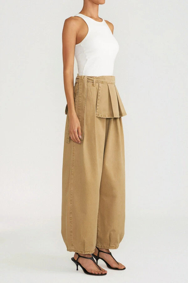 Calça Peplum Khaki Denim