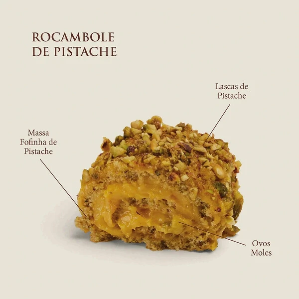 Rocambole Pistache com Ovos Moles Dia dos Pais