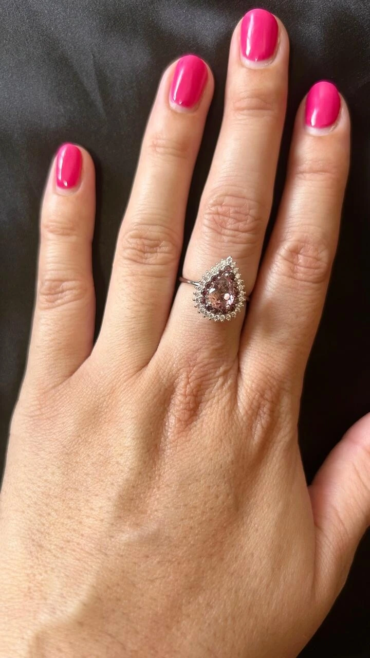 FotoAnel Gota cristal morganita Prata 925 Ródio
