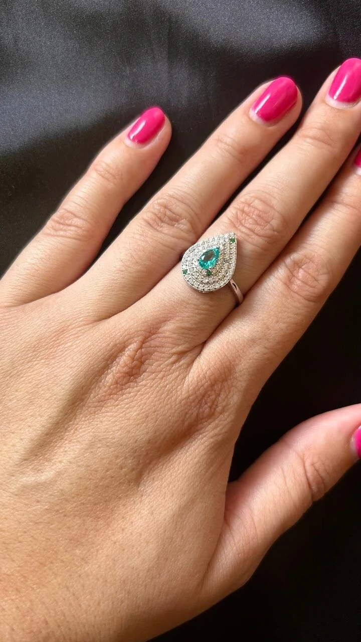 FotoAnel Gota Topázio azul fusion zircônia Prata 925 Ródio