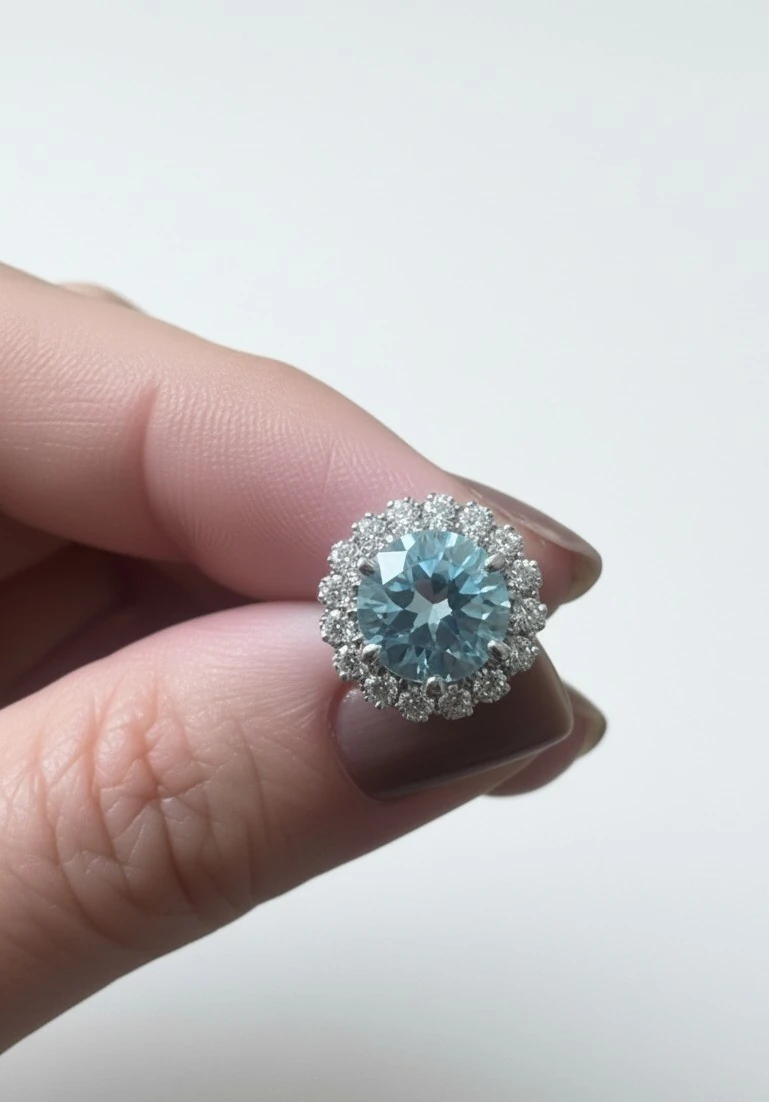 FotoBrinco Redondo trapézio Aquamarine Ice Cut Prata 925 Ródio