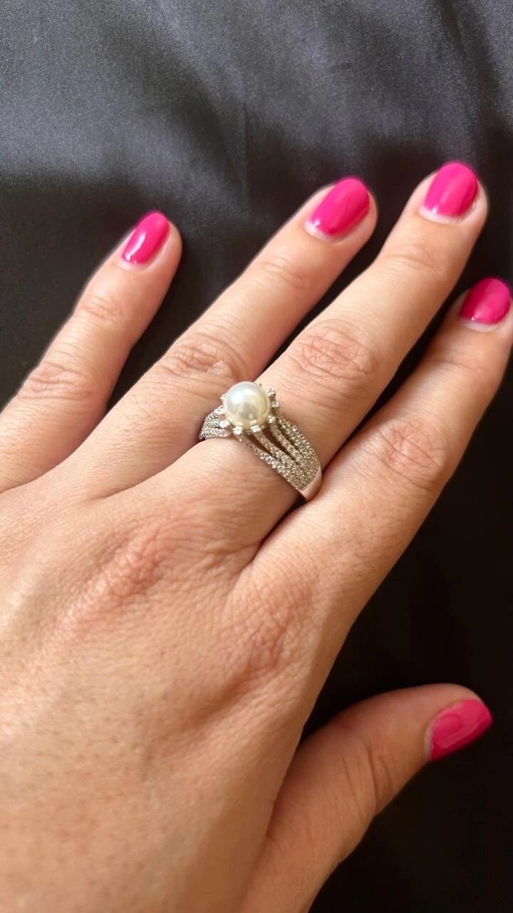 FotoAnel Pérola zircônia cravejado Prata 925 Ródio