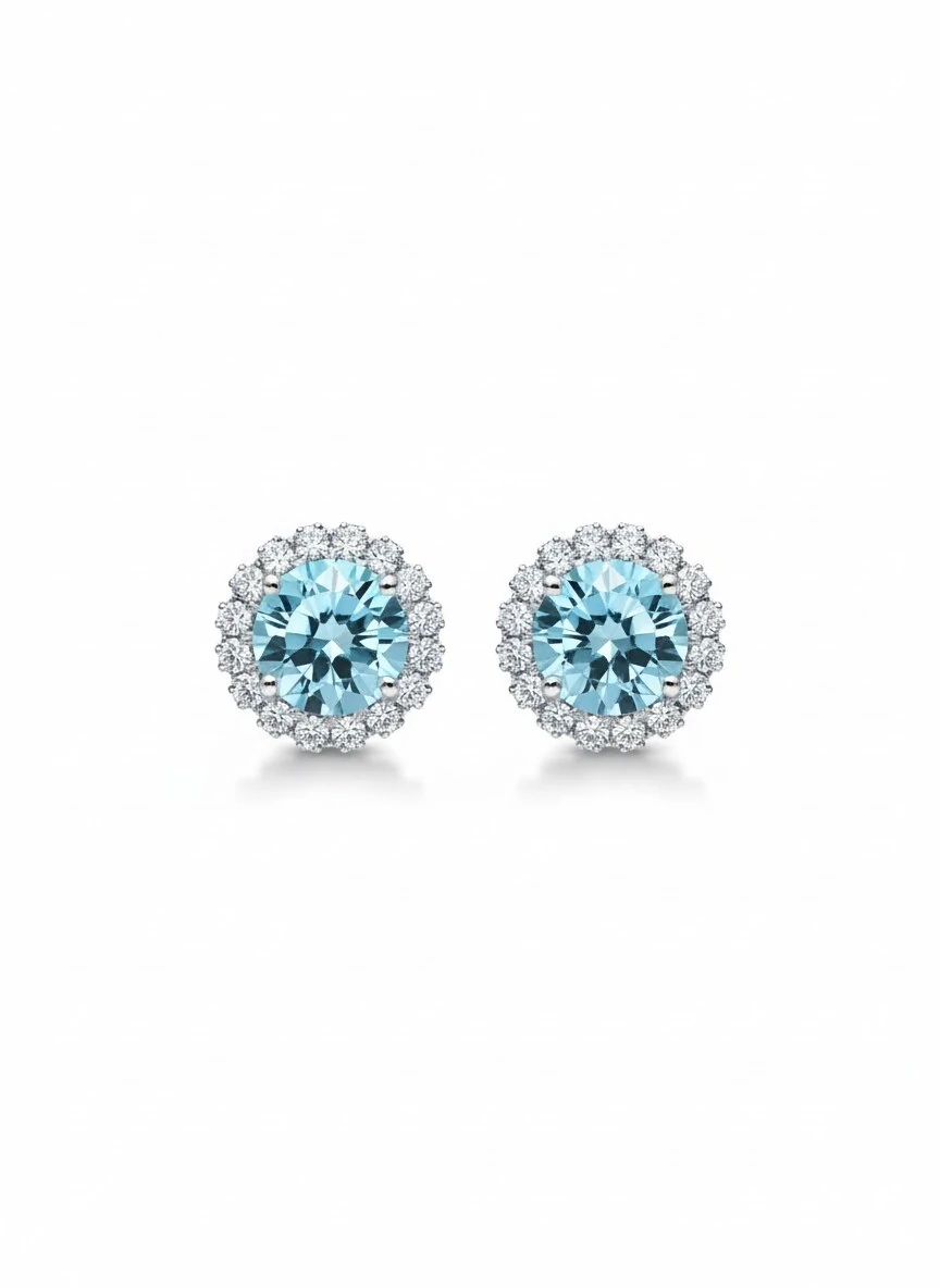 FotoBrinco Redondo trapézio Aquamarine Ice Cut Prata 925 Ródio