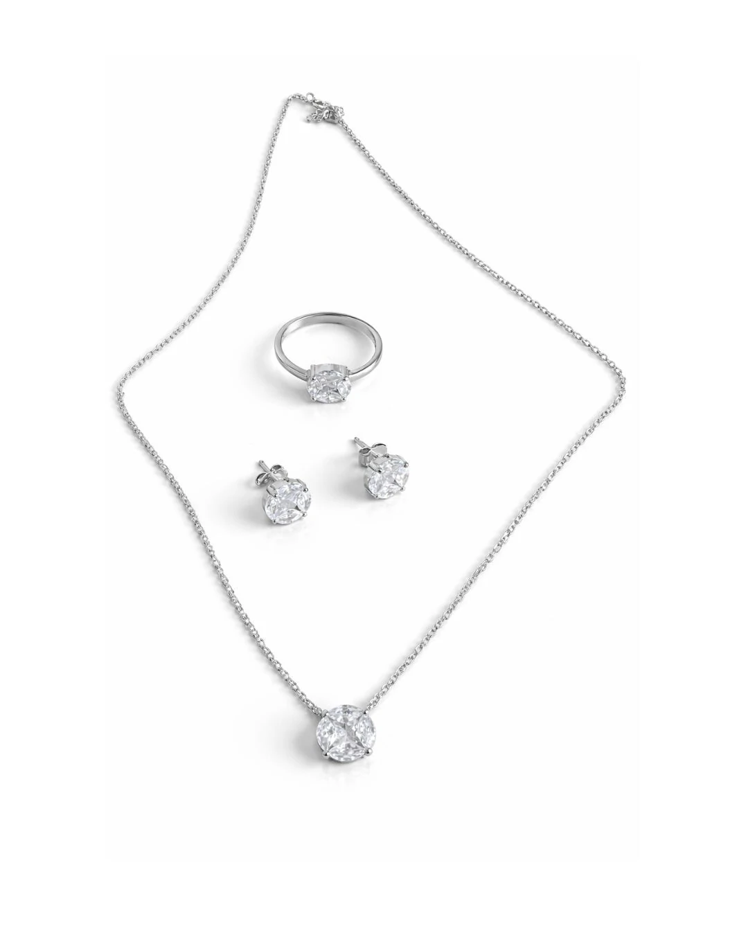 FotoConjunto Brinco Anel Colar illusion 8 mm Prata 925 Ródio