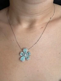 Colar Flor Turmalina Paraíba zircônia Prata 925 Ródio
