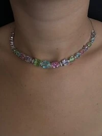 Colar Chocker Versátil Pedras Naturais Colors Prata 925 Ródio