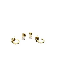 Brinco Dupla Ponto Argola Prata 925 Ouro 18 K