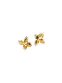 Brinco Flor 4 pétalas M zircônia borda Prata 925 Ouro 18 k