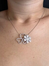 Colar escapulário Trevo e Flor Prata 925 Ródio
