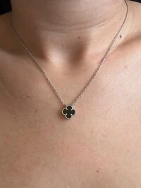 Colar Inspiração Trevo onix Prata 925 Ródio