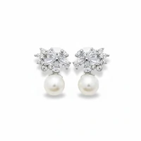 Brinco Flor mini navetes pérola Prata 925 Ródio