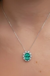 Colar Oval renda turmalina zircônia Prata 925 Ródio
