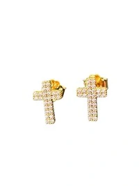 Brinco Cruz zircônia P Prata 925 Ouro 18 k