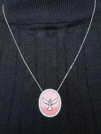 Colar Oval Espírito Santo Coral e zircônia Prata 925 Ródio