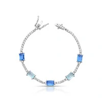 Pulseira Riviera retangular topázio azul zircônia 17 cm Prata 925 Ródio