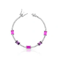 Pulseira Riviera retangular topázio rosa ametista zircônia 17 cm Prata 925 Ródio