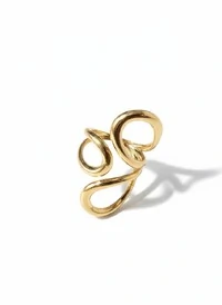 Anel ajustável liso três gotas Prata 925 Ouro 18 k