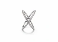 Anel X Aros Cravejados Prata 925 Ródio