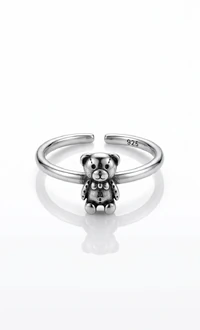 Anel Urso Ajustável Prata 925 Lisa