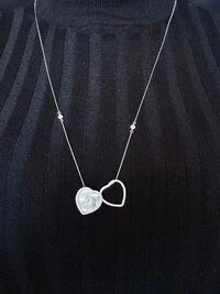 Colar Escapulário Coração madre pérola zircônia branca 64 cm Prata 925 Ródio