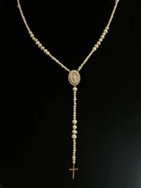 Colar Terço Pérola Nossa Senhora Prata 925 Ródio