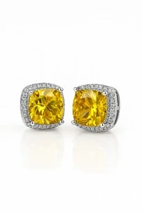 Brinco Quadrado yellow Fancy zircônia Prata 925 Ródio